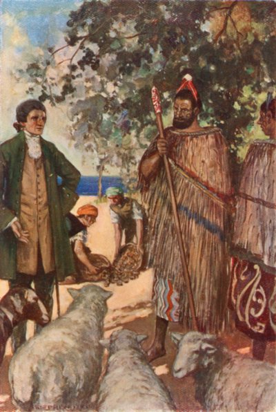 Captain Cook Presents the Natives with Some Sheep and Goats by Stephen Reid